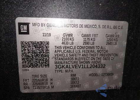 2020 GMC Terrain Awd Slt z USA, uszkodzony, nr VIN 3GKALVEV1LL204332